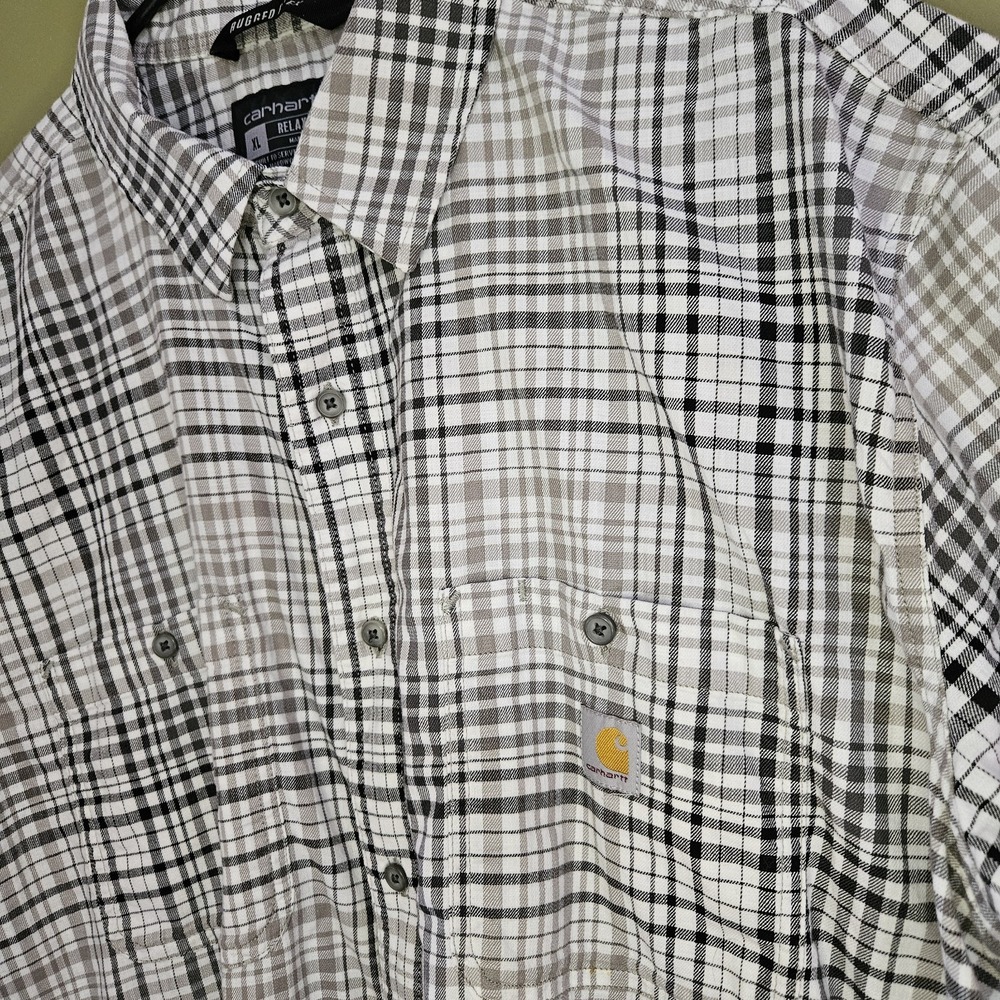 Carhartt Mens Black & White‎ Plaid XL Relaxed Fit Button Down Shirt EUC